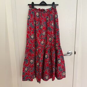 Tahari Paperbag Red Floral Maxi Skirt